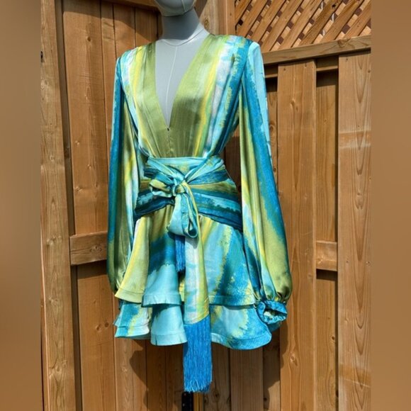 🆕 BRONX & BANCO 🧿 NWOT Bedouin Coastal Mini Dress, Blue Multi - Sz L US 8 - Picture 2 of 16